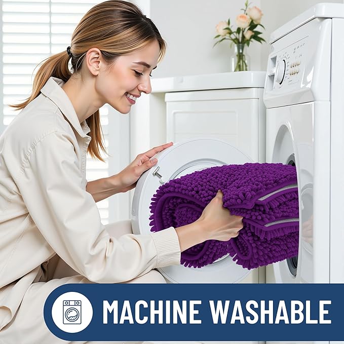 Smiry Luxury Chenille Bathroom Rugs 24x16, Extra Soft and Absorbent Shaggy Bath Mat, Machine Washable, Non-Slip Plush Carpet Runner for Tub, Shower, and Floor, Home Decor Accessories, Violet