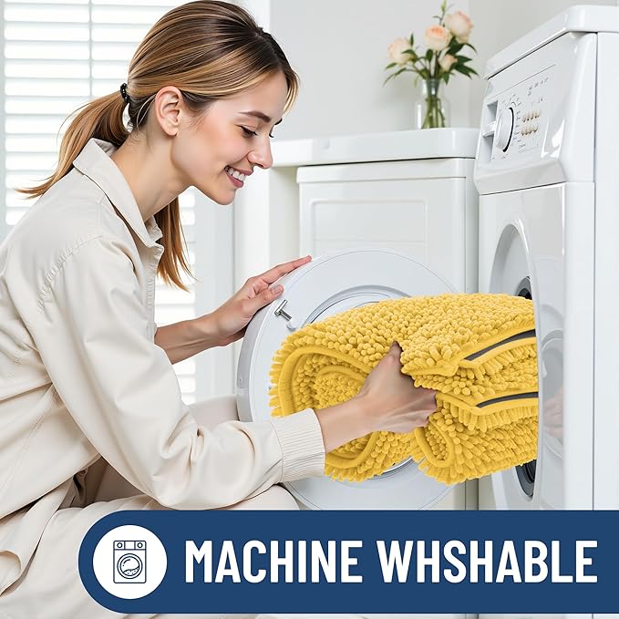 Smiry Luxury Chenille Toilet Rugs U-Shaped 24x20, Soft Absorbent Non-Slip Contour Bathroom Rugs for Toilet, Machine Washable Contoured Bath Mats, Yellow