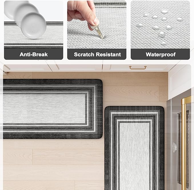 KIMODE Kitchen Rugs Cushioned Anti Fatigue Kitchen Mat Non-Skid Waterproof Kitchen Runner Rug Ergonomic Comfort Foam Standing Mat for Kitchen Decor,Floors,Office,Laundry,Black