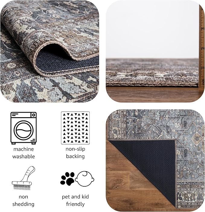 Keen Home Design 9x12 Rug - Machine Washable Area Rug with Non-Slip Backing, Ideal for Living Room, Dining Room, Bedroom - Vintage, Easy Clean, Durable, Low Pile Rug - (9' x 12')