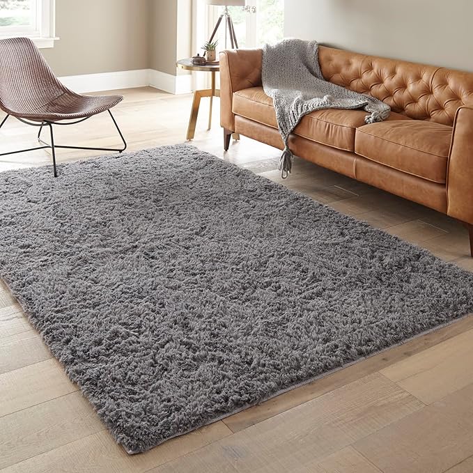 Ophanie 6x9 Area Rugs, Upgrade Non-Slip Fluffy Soft Rugs for Living Room, Large Shag Grey Fuzzy Plush Rug, Gray Shaggy Big Carpets for Bedroom, Kids Boys Girls Dorm Nursery Home Decor Aesthetic