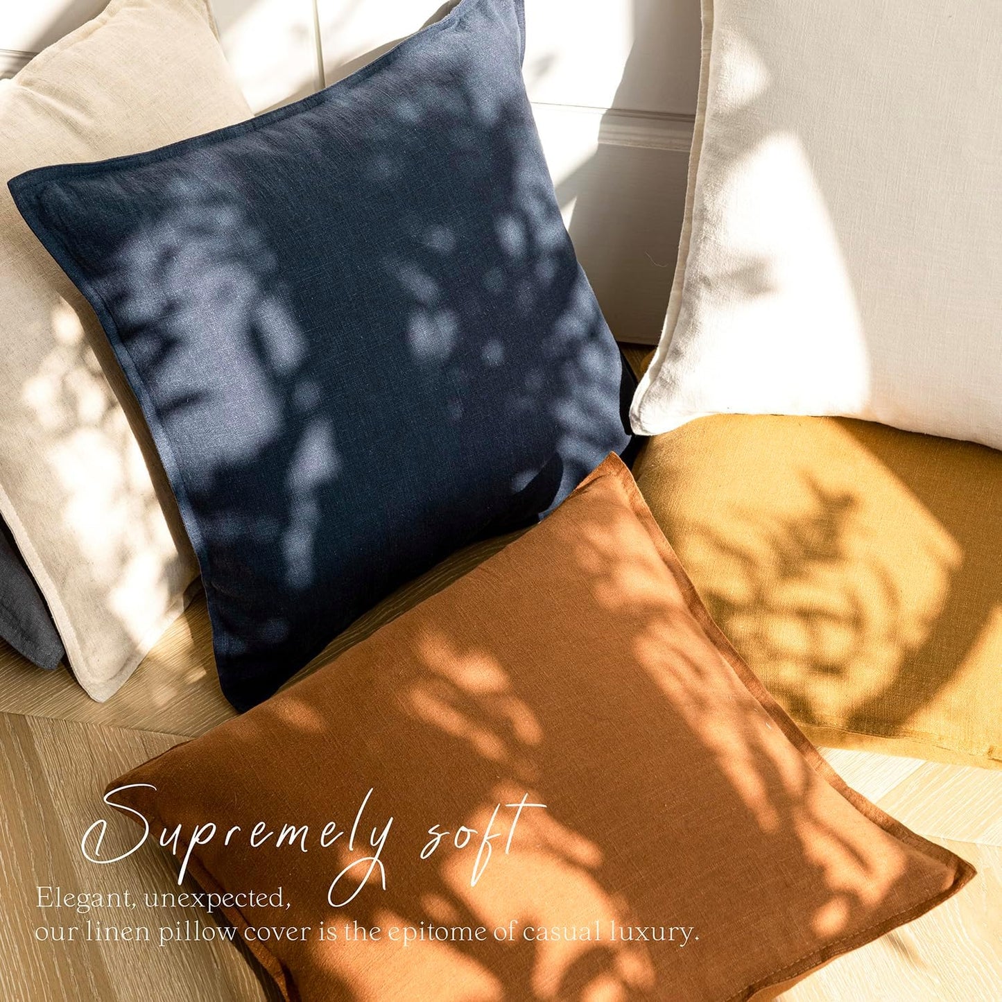 Foindtower Pack of 2, Decorative Linen Soild Throw Pillow Covers Soft Accent Lumbar Cushion Case Boho Farmhouse Pillowcase for Couch Sofa Bedroom Living Room Home Decor 12 x 20 Inch Navy Blue