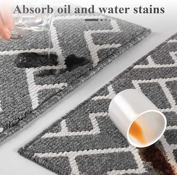 hicorfe Kitchen Rugs and Mats Sets,Super Absorbent Polypropylene Non-Slip Rug,Soft Comfort Floor Mat,Washable for Kitchen,Hallway,Office,Sink,Laundry(24" x 35",Grey)