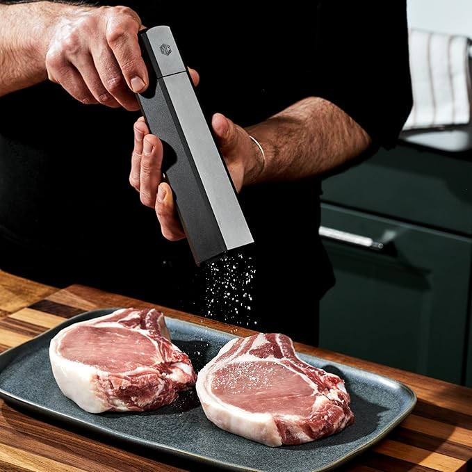 HexClad HexMill Salt Grinder, Professional Grade Heavy-Duty, Refillable, Aluminum Gunmetal Gray, Adjustable Ten Grind Settings