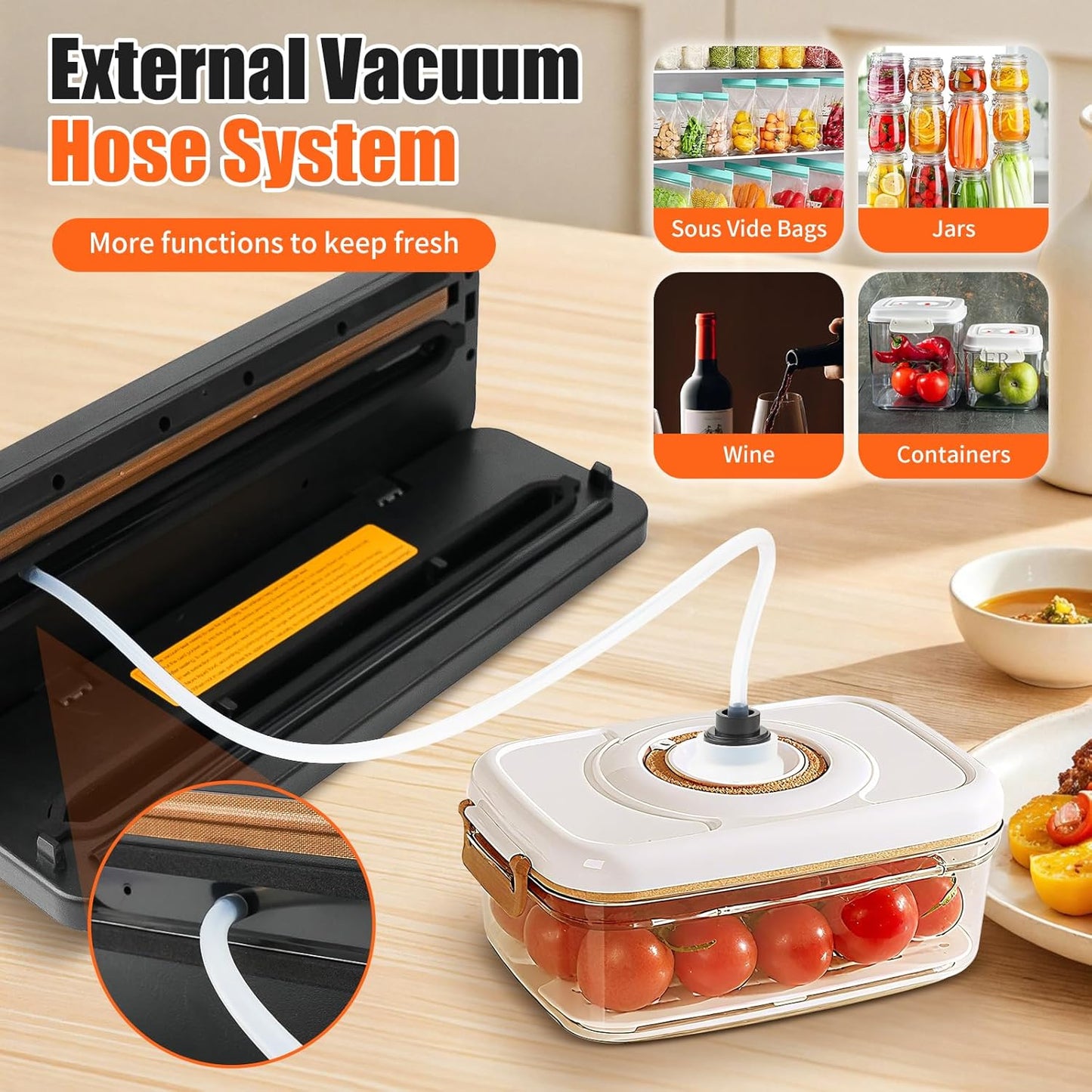 Vacuum Sealer for Food, Automatic Food Vacuum Sealer Machine, Precision Suction Power Compact 6-in-1 Food Sealer, Dry & Moist Modes with 50 Vacuum Bags and Air Suction Hose (Silver)