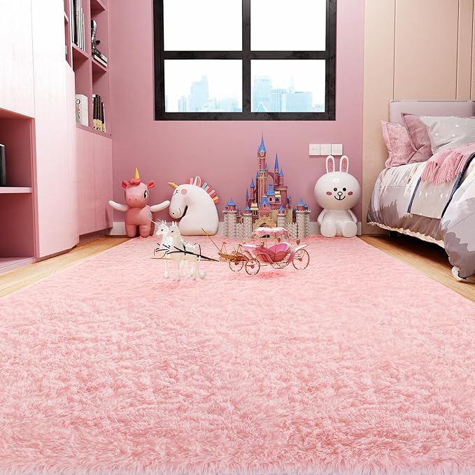 Ophanie Upgrade 4x6 Light Pink Rugs for Bedroom Girls, Fluffy Shaggy Soft Cute Area Rug, Non-Slip Indoor Floor Carpet for Living Room, Kids Baby Teen Dorm Home Decor Aesthetic, Nursery
