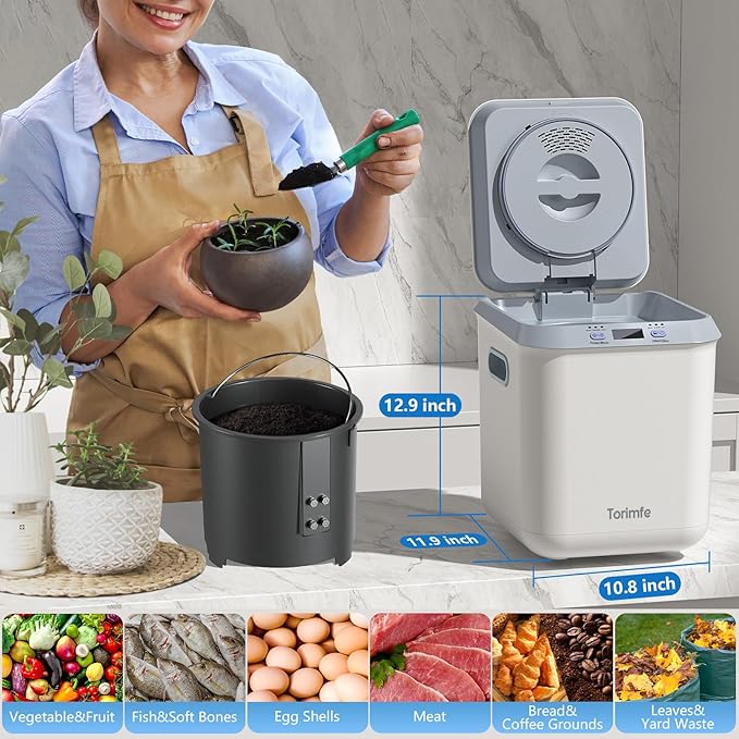 Electric Composter for Kitchen: Smart Compost Bin Outdoor/Indoor, Odorless/Auto-Cleaning/Intelligent LED Display, 2.5L Auto Garbage Disposal Home Countertop Composting Bin, Turn Waste into Fertilizer