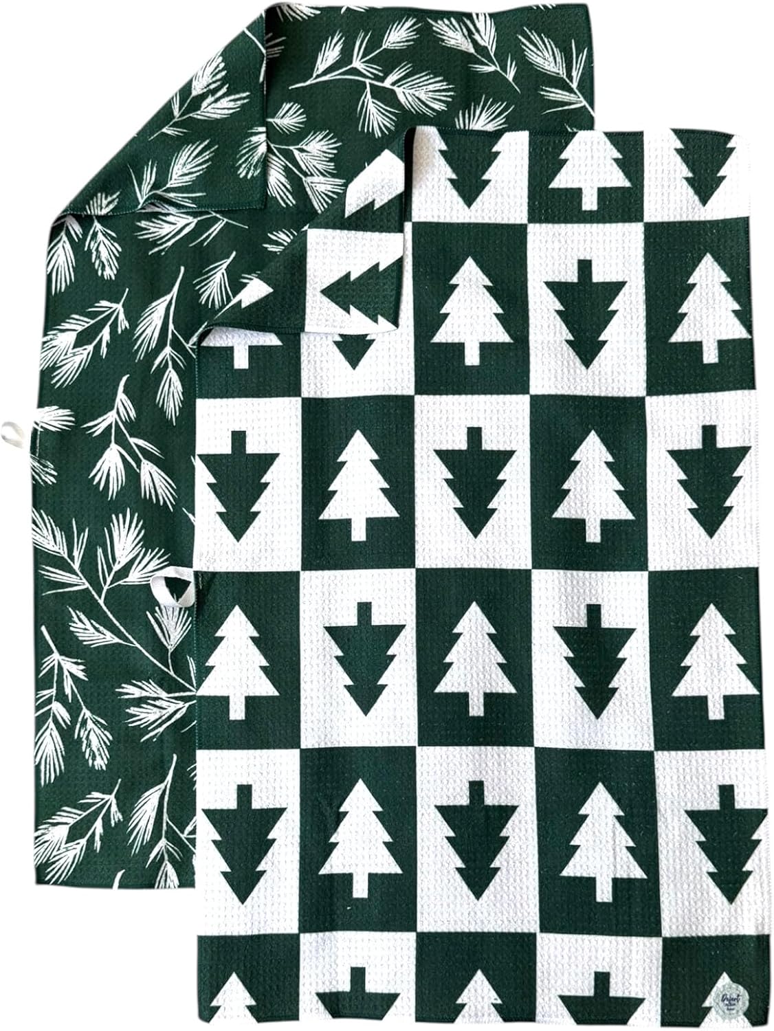 2 Pack || Double Sided|| Not Your Ordinary Kitchen Towels || Dish Towels || Quick Dry || Waffle Weave Microfiber || Designer Prints || Highly Absorbent || Hanging Hook (Forest Christmas)
