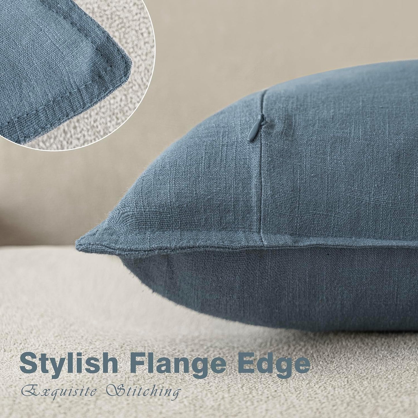 Foindtower Set of 2, Decorative Linen Soild Throw Pillow Covers Soft Accent Euro Cushion Case Boho Farmhouse Neutral Pillowcase for Couch Sofa Bedroom Living Room Home Decor 24 x 24 Inch Misty Blue