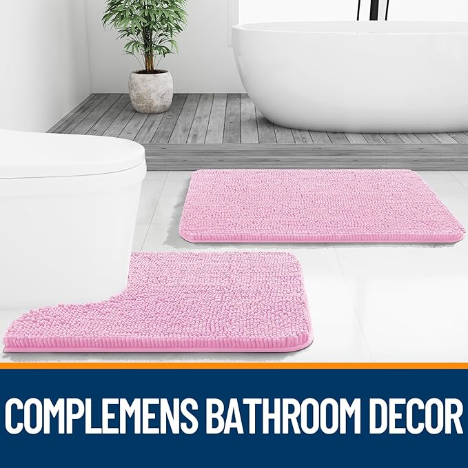 OLANLY Bathroom Rugs 40x32, Extra Soft Absorbent Chenille Bath Rugs, Rubber Backing Quick Dry, Machine Washable Bath Mats for Bathroom Floor, Tub and Shower, Home Decor Accessories, Pink