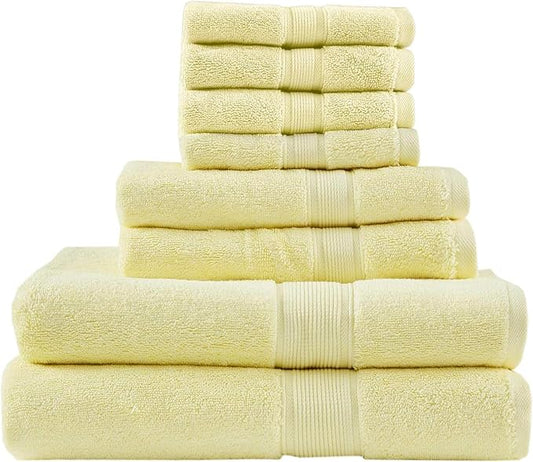 Madison Park 800GSM Bathroom Towel Set of 8 100% Cotton Bath Towel Set for Bathroom Luxurious Highly Absorbent 2 Bath Towels 2 Hand Towels 4 Washcloths Quick Dry Spa Quality Yellow