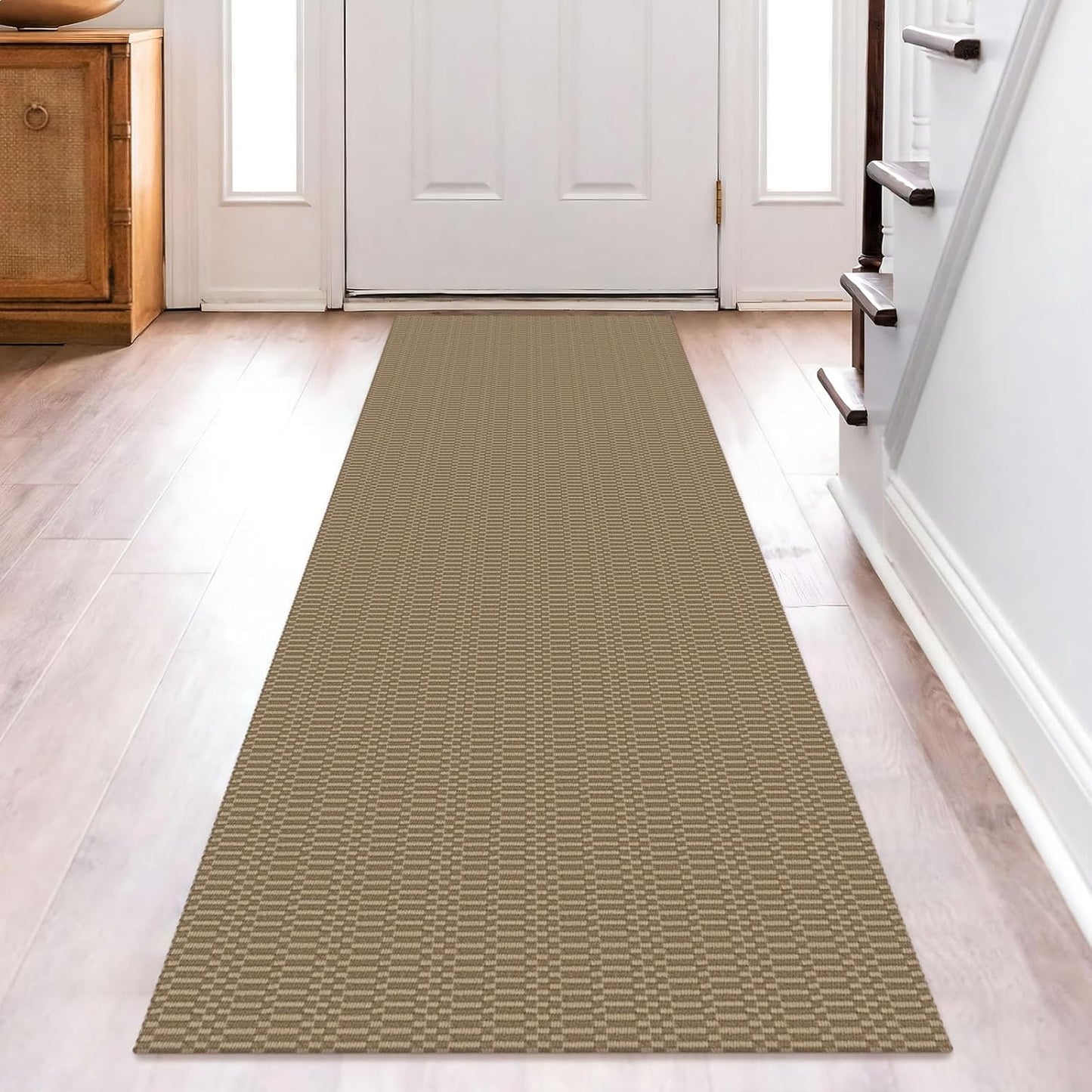 KOZYFLY Washable Runner Rug 2x8 Ft Runners for Hallway Rubber Backed Kitchen Runner Rugs Braided Cotton Entryway Runner Indoor, Carpet Runners for Hallway Entryway Bedroom, Beige/Khaki