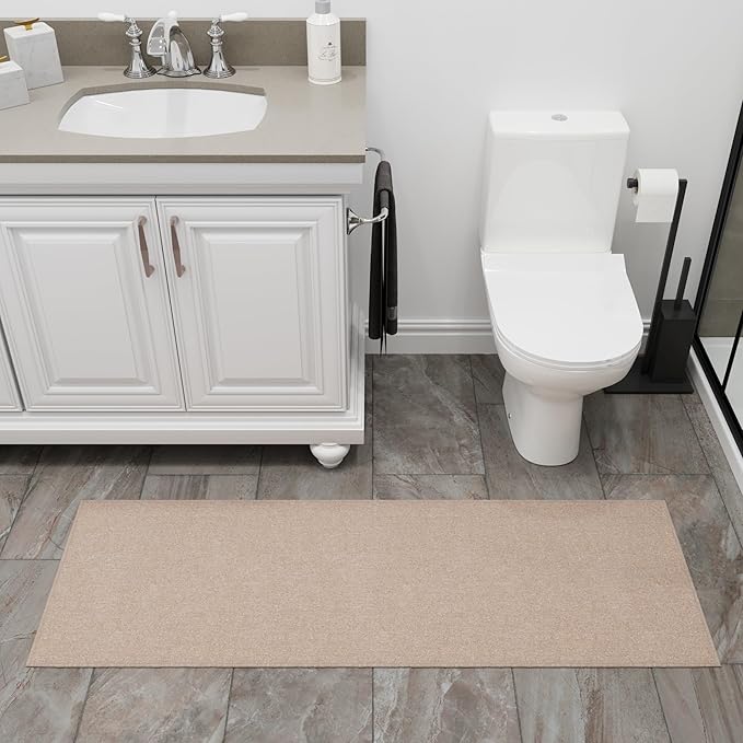 Ottomanson 20" x 59" Ultra-Thin Hallway Runner Rug - Durable Non-Slip Carpet for High-Traffic Areas - Fits Under Doors for Seamless Entry - Ideal for Kitchen, Entryway, Bedroom & Living Room, Beige
