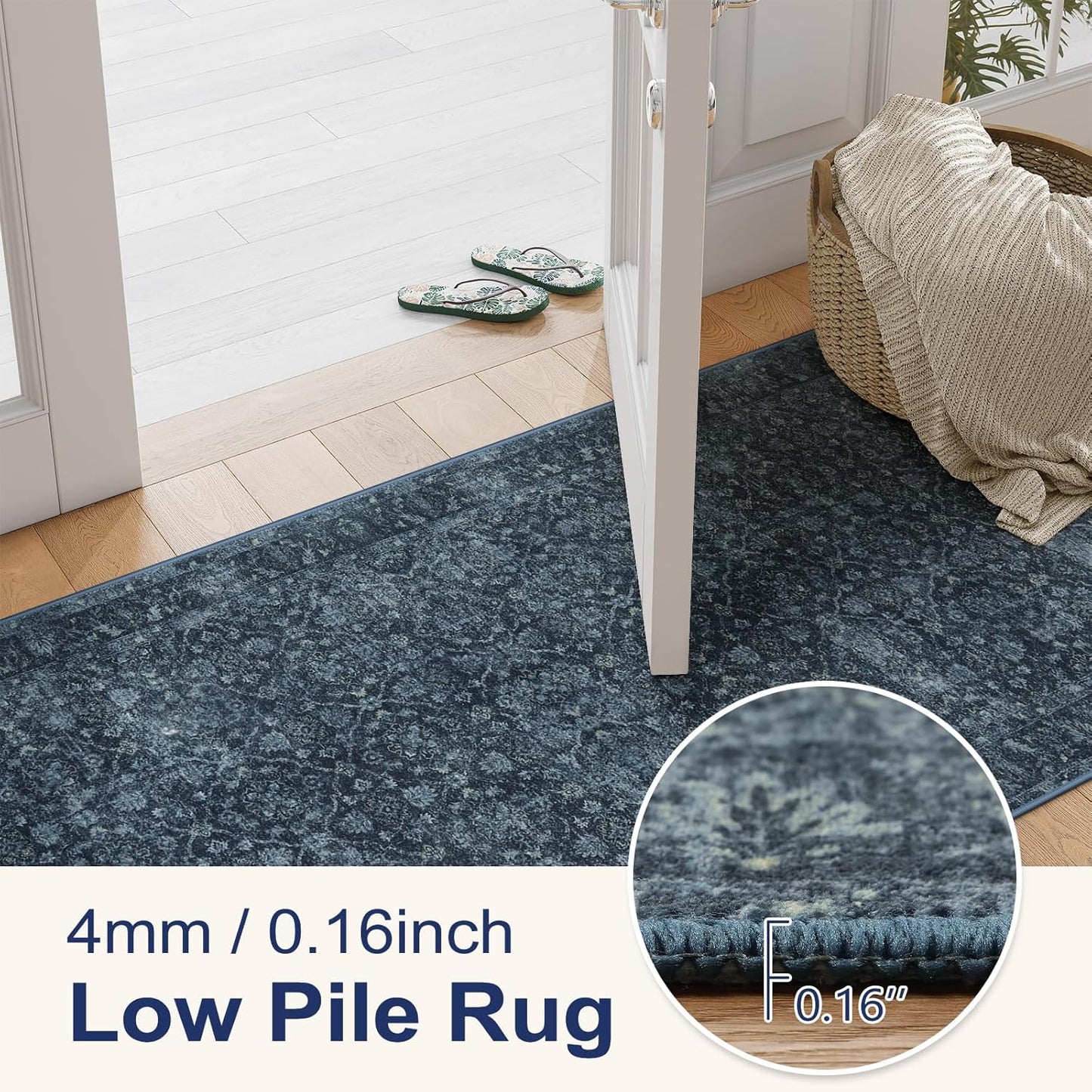 Navy Blue Runner for Hallway, 2x6 Washable Kitchen Runner Rug Non Skid Washable,Soft Runners for Entryway Bedroom, Low Pile Carpet Runners for Entry Bathroom Bedside (2'x6',Blue)