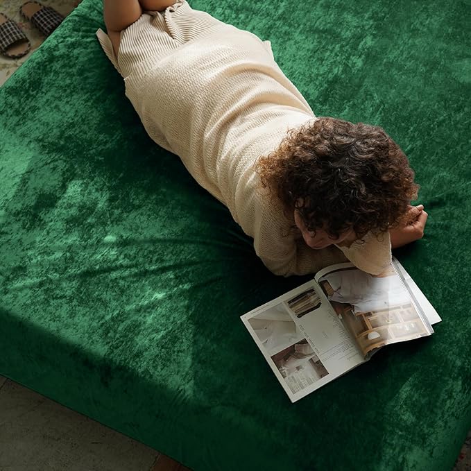 PHF Truly Velvet Fitted Sheet Only Queen Size, Luxury Super Soft Cozy Fuzzy Flannel Bottom Sheet, Deep Pocket Up to 16", Suitable for Fall Winter Spring, No Pillowcases, Emerald Green