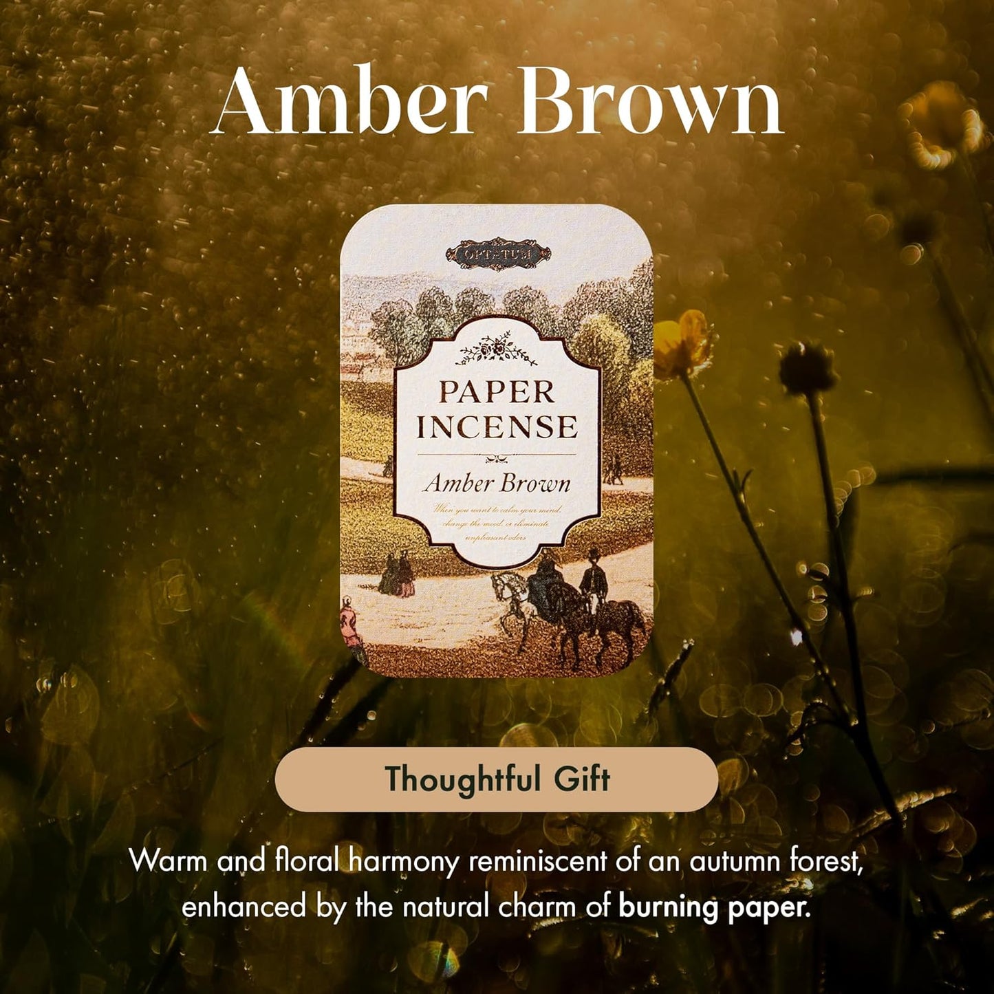 Paper Incense - 48pcs with Vintage Tin Case, Burning Papers Infused with Natural Essential Oils, Quick Usage & Long-Lasting Fragrance, Eliminating Bathroom, Kitchen, Pet Odors - Amber Brown