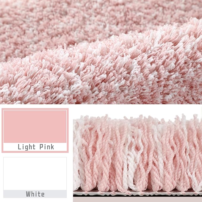 Yimobra Toilet Rugs U Shaped Washable 24x20, Ultra Soft and Water Absorbent Bath Mats, Non Slip Fluffy Shaggy Luxury Microfiber Contour Bath Rugs for Toilet, Dry Quick, Light Pink and White