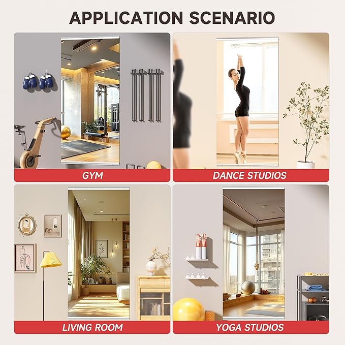 Home Gym Mirror, 83'' x 40'' x 1PCS, Large Full Body Mirror for Yoga, Frameless Tempered Glass, Wall Mounted for Home Gym, Garage, Bedroom, Bathroom