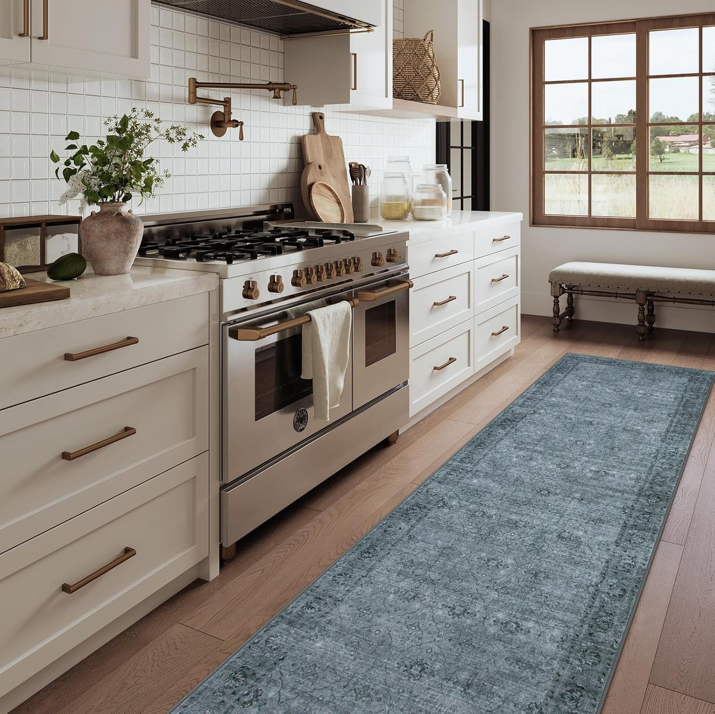 Vintage Rug Runners for Hallways Non Slip, 2.6x10 Stain Resistant Washable Runner Rug for Kitchen, Ultra-Thin Soft Carpet for Bedroom Bathroom (2'6"x10', Dark Grey)