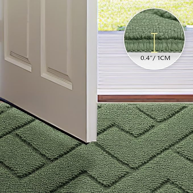 hicorfe Front Door Mat Outside Entrance,36"x59" Absorbent Muddy Dirt Resist Welcome Door Mats Outdoor Indoor,Stain and Fade Resistant,Non Slip Backing Entry Mat Doormat for Entryway(Green)