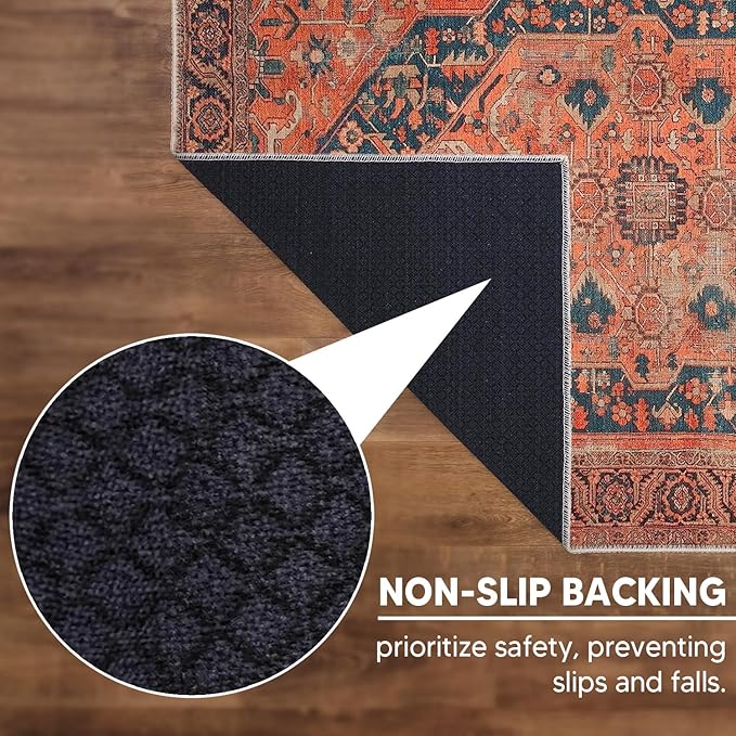 Keen Home Design 9x12 Rug - Machine Washable Area Rug with Non-Slip Backing, Ideal for Living Room, Dining Room, Bedroom - Vintage, Easy Clean, Durable, Low Pile Rug - (9' x 12')