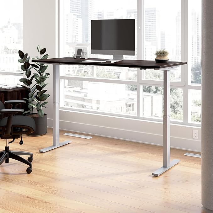 Bush Business Furniture 72-inch Electric Height Adjustable Standing Desk, Ergonomic Sit-Stand Computer Table for Home and Professional Office, Move 60 Series, Black Walnut with Metallic Gray Base