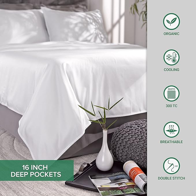 Pure Bamboo Full Sheets, Genuine 100% Organic Viscose Derived from Bamboo Bed Sheet Set, Luxuriously Soft & Cooling, Double Stitching, Lifetime Quality Promise (Full, Almond)