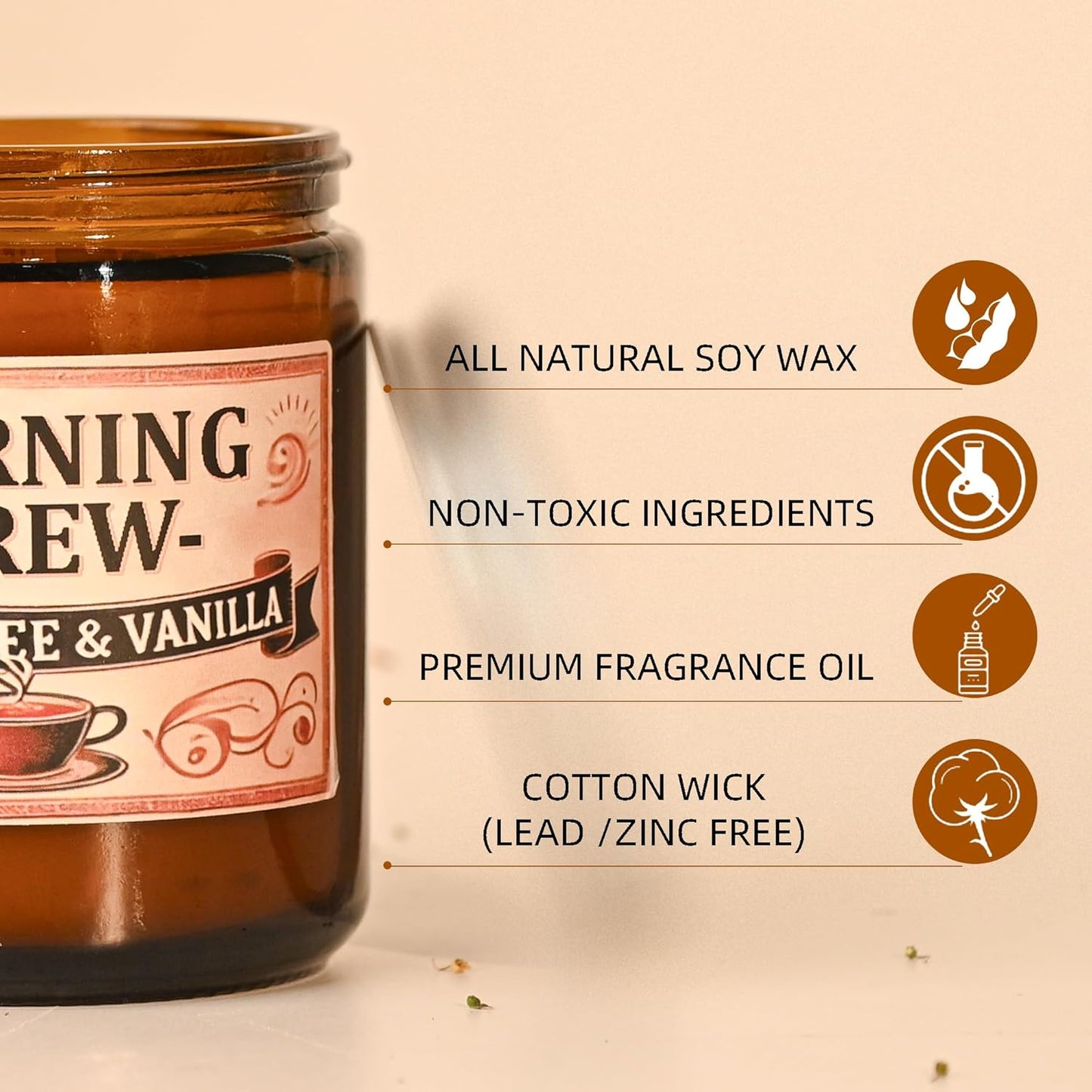 Coffee Soy Candle - Coffee Scented Candles for Home, Candles Gifts for Women, 4oz Amber Jar + Silvery Lid, 20+ Hours Burn Time, Aromatherapy Gifts for Men