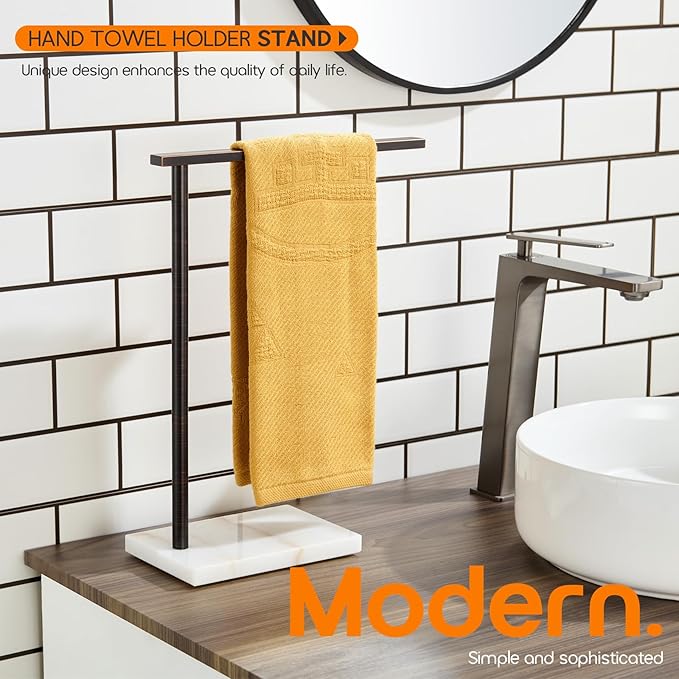 Hand Towel Holder for Bathroom Vanity Countertop 1-Tier Towel Rack Free Standing with Heavy Marble Base, Oil Rubbed Bronze Stainless Steel AN7002ORB