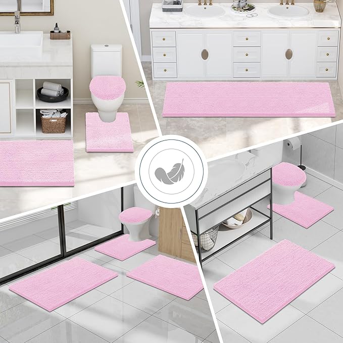 Smiry Luxury Chenille Bathroom Rugs 30x20, Extra Soft and Absorbent Shaggy Bath Mat, Machine Washable, Non-Slip Plush Carpet Runner for Tub, Shower, and Floor, Home Decor Accessories, Pink