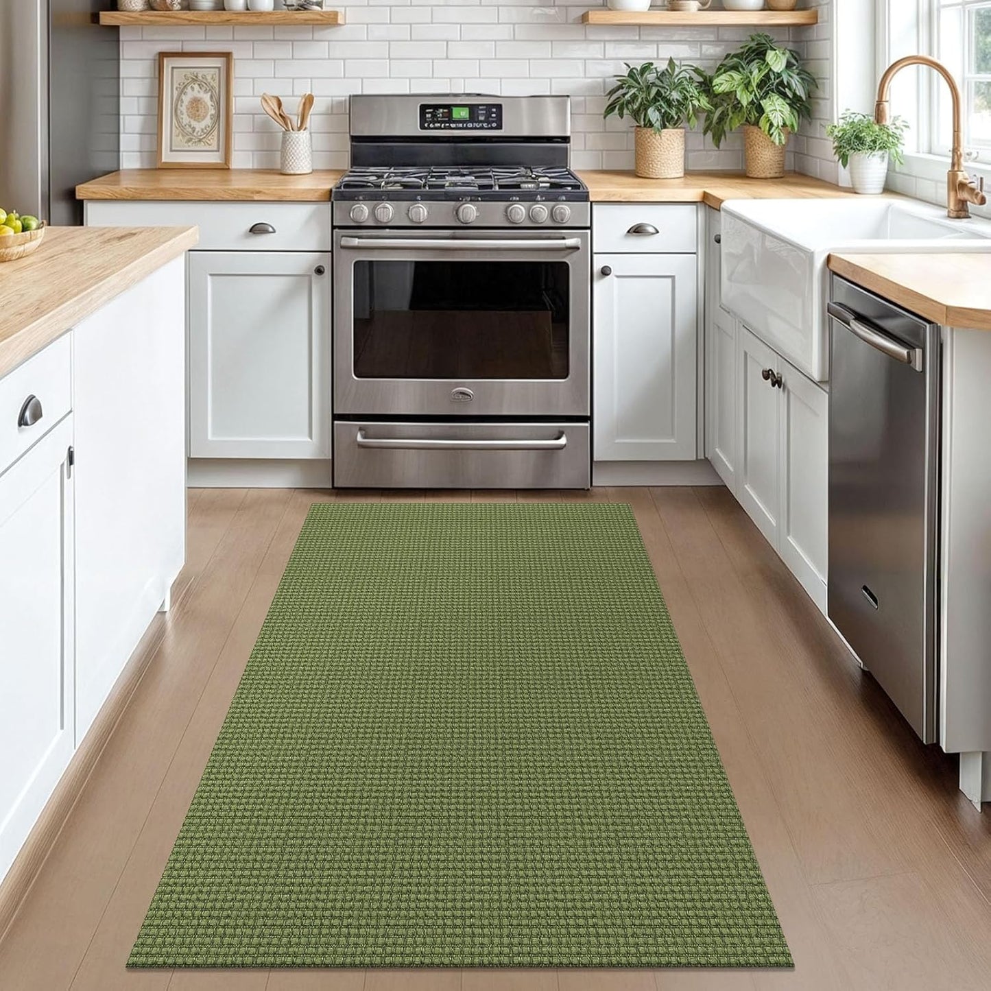 KOZYFLY Rugs for Entryway 3x5 ft Washable Area Rug Non Slip Rubber Backed Entry Rug Woven Indoor Door Mat Cotton Kitchen Rugs Floor Carpet for Entryway, Foyer, Backdoor, Olive Green/Earthy Green