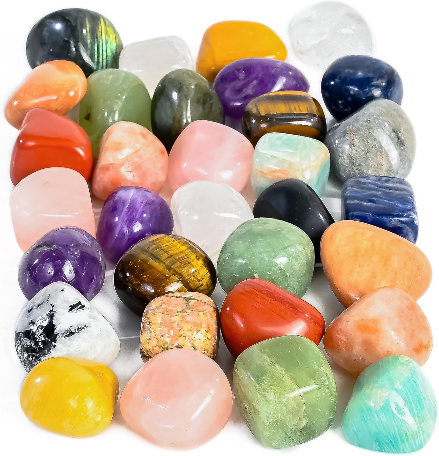 Crocon 1LB Assorted Crystals Tumbled Stones Bulk Set 2000+ Carats Pocket Crystal Healing Balancing Gemstones Tumbled Collection Palm Stone Good Luck Charm Gift Craft Home Decor Size: 20-25 mm