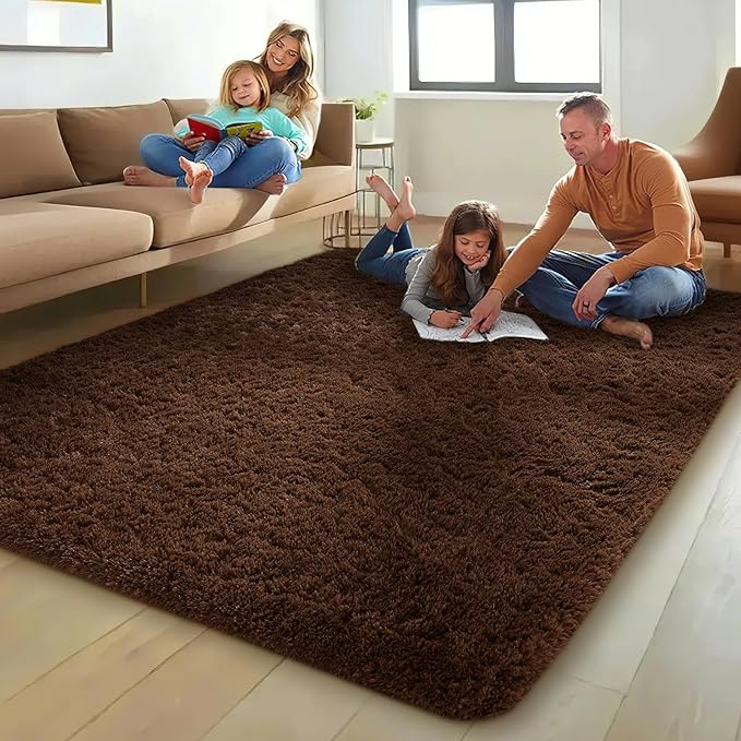 Ophanie Brown Rugs for Living Room Bedroom, 5x8 Fluffy Fuzzy Furry Carpet, Plush Soft Shaggy Bedside Indoor Floor Area Rug for Kids Girls Boys Baby Teen Dorm Nursery Home Decor Aesthetic