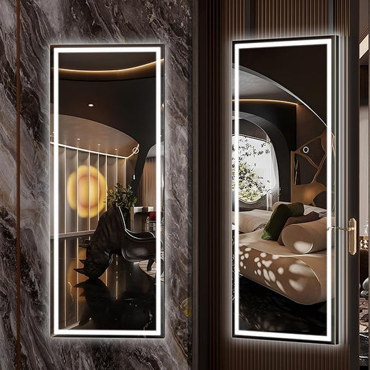Hasipu LED Over The Door Hanging Mirror - 44" x 15.8", Full Length Body Mirror - Black