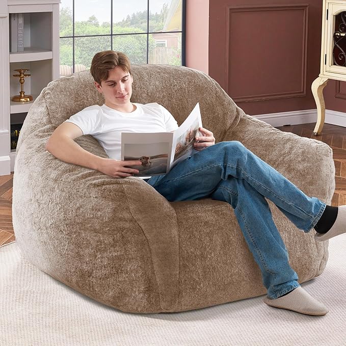 Homguava Bean Bag Chair Bean Bag Chairs for Adults Comfy Beanbag Chair with Spacious Design Giant Bean Bag Couch with Armrest Large Bean Bag Chair with Filler for Living Room Bedroom (Khaki)