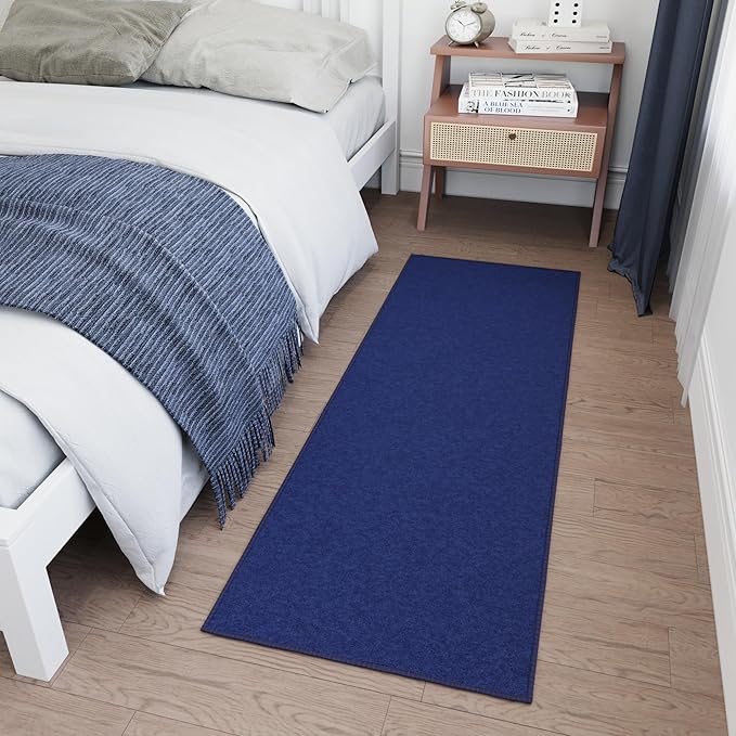 Ottomanson Hallway Runner Rug 20" x 59" Non Slip Solid Area Rugs Easy to Clean Laundry Rug Runner Durable & Pet Friendly Floor Carpet Runners for Hallways Entryway Living Room Kitchen, Navy