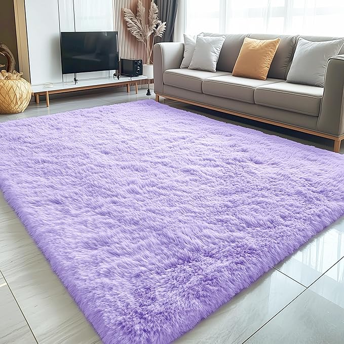 OLANLY 5x7 Machine Washable Large Area Rugs for Living Room, Bedroom, Soft Fluffy Shaggy Bedside Rug, Indoor Floor Carpet for Kids Girls and Boys, Dorms, Nursery, Home Decor Aesthetic, Light Purple