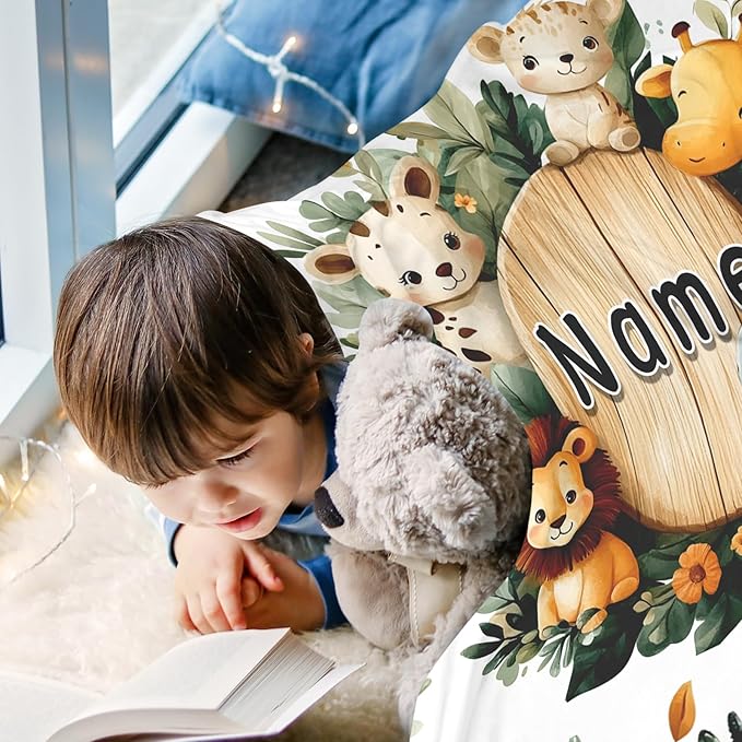Ship Next Day, Personalized Baby Blanket - Printed in USA, Custom Baby Blanket with Name, Customized Animal Blankets for Boys & Girls, Soft Cozy Receiving Blankets for Toddlers, Stroller Decor Throw