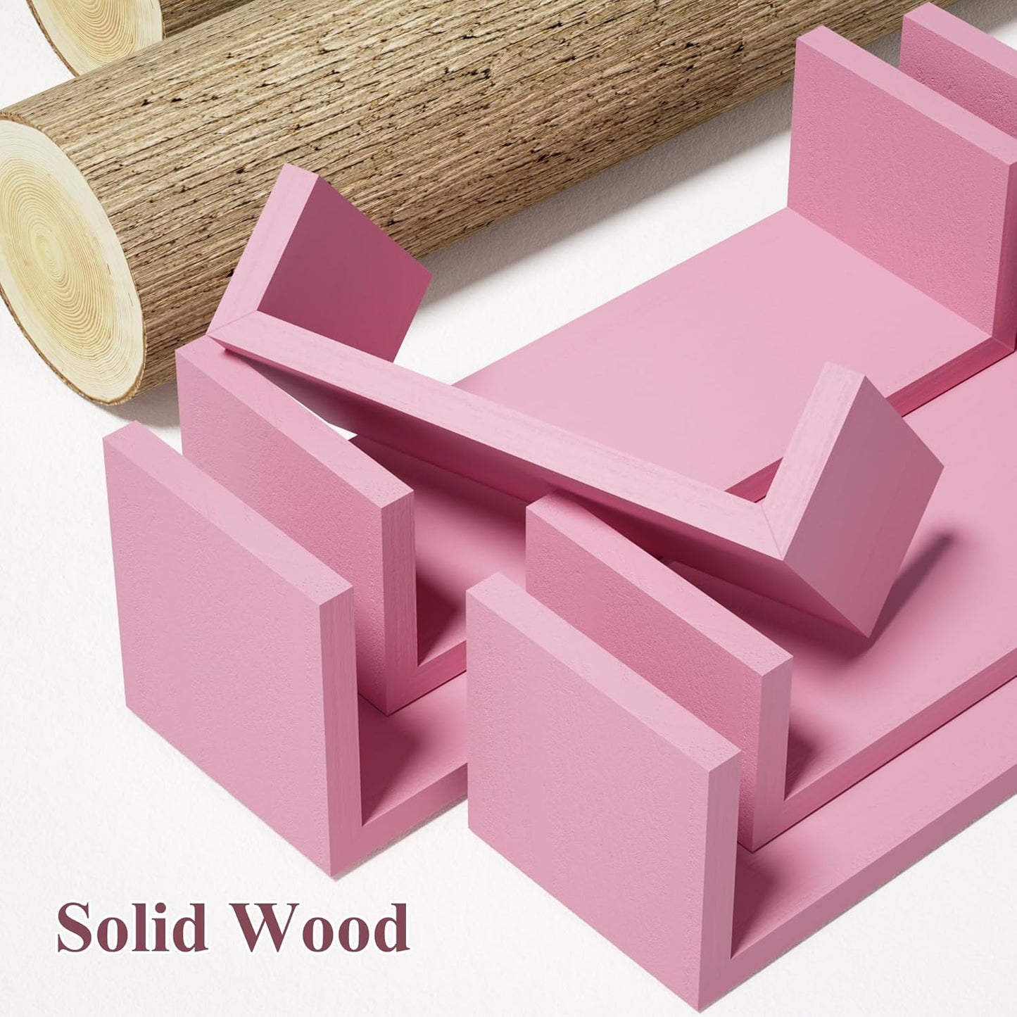 SRIWATANA Floating Shelves, Wall Shelves for Bathroom, Bedroom, Living Room, Kitchen, Office, Wood Shelves for Wall Decor Set of 5 (Pink)