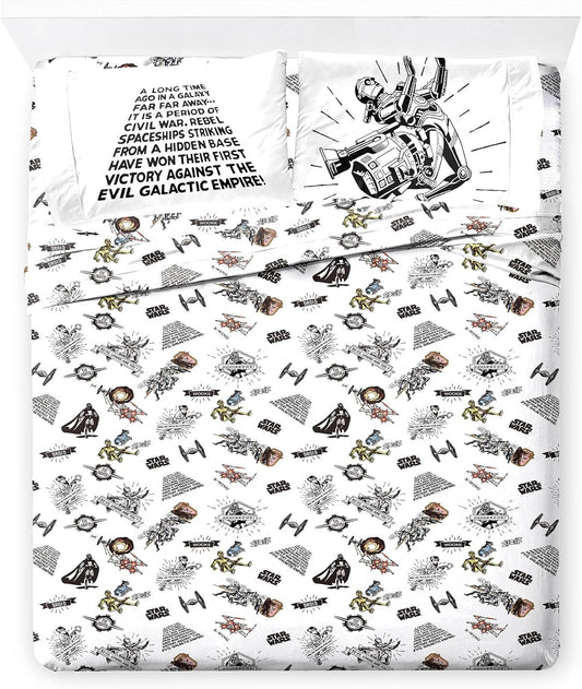 Jay Franco Kids Sheet Set with Fitted, Flat Sheets & Pillow Cover - Ultra-Soft Bedding with Pillowcase for Room Decor, White - Star Wars, 4 Piece Queen