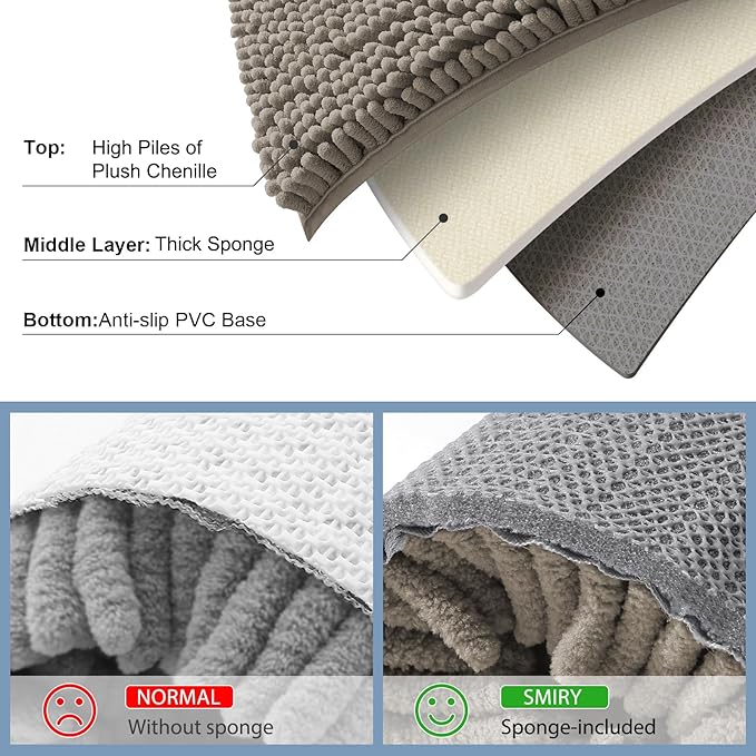 Smiry Luxury Chenille Bathroom Rugs 30x20, Extra Soft and Absorbent Shaggy Bath Mat, Machine Washable, Non-Slip Plush Carpet Runner for Tub, Shower, and Floor, Home Decor Accessories, Latte