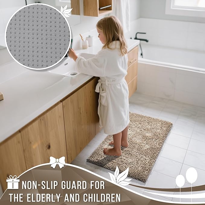 Yimobra Long Bathroom Rugs Runner 55x24 Inch, Extra Thick Soft Absorbent Chenille Bath Mat, Non Slip Machine Washable, Quick Dry Bath Rugs for Bathroom Floor, Tub and Shower, Camel