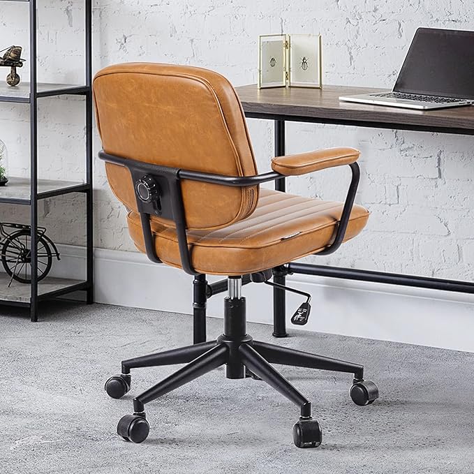 Artswish Mid Century Office Chair - Leather Desk Chair with Wheels, Arms, Swivel & Height Adjustable Ergonomic Computer Chair for Home Office, Brown