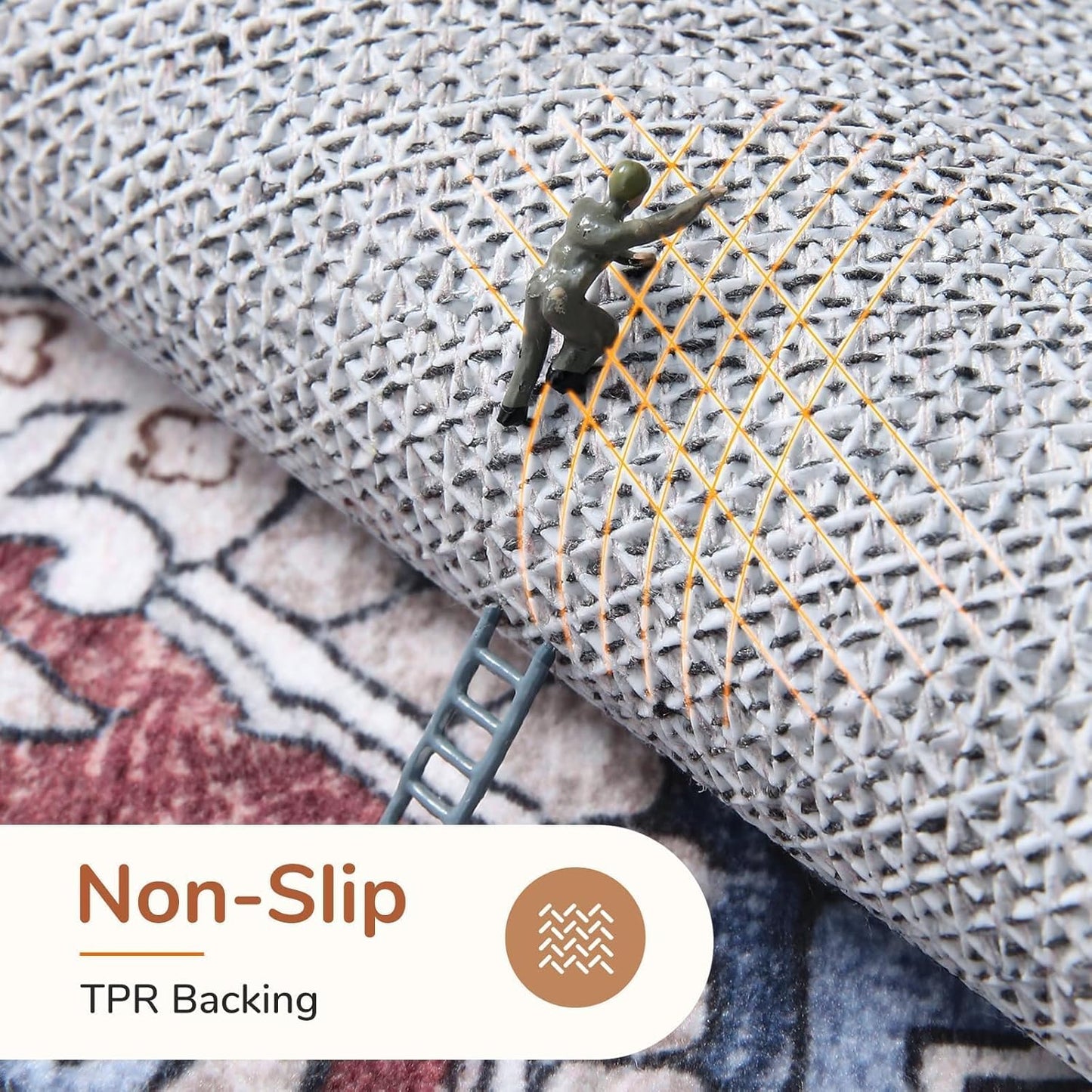 OPPODREAM Soft Entryway Rug 2x10, 2x10 Rug Runner, Washable Hallways Carpet 2 x 10 with Non Slip Backing, Low-Pile Bedside Carpet 2 x 10, Long, Faux Cashmere, Navy Blue & Red & Cream