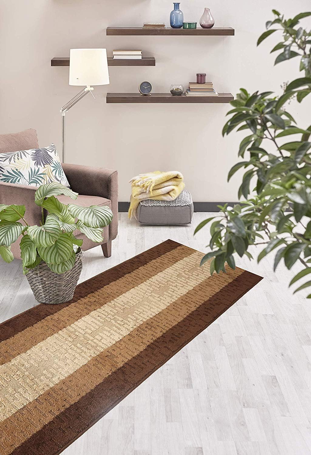 Custom Length Hallway Runner Rug,Slip Resistant,Abstract Brown, 26 Inch X 5 feet, Sold and Priced Per Foot