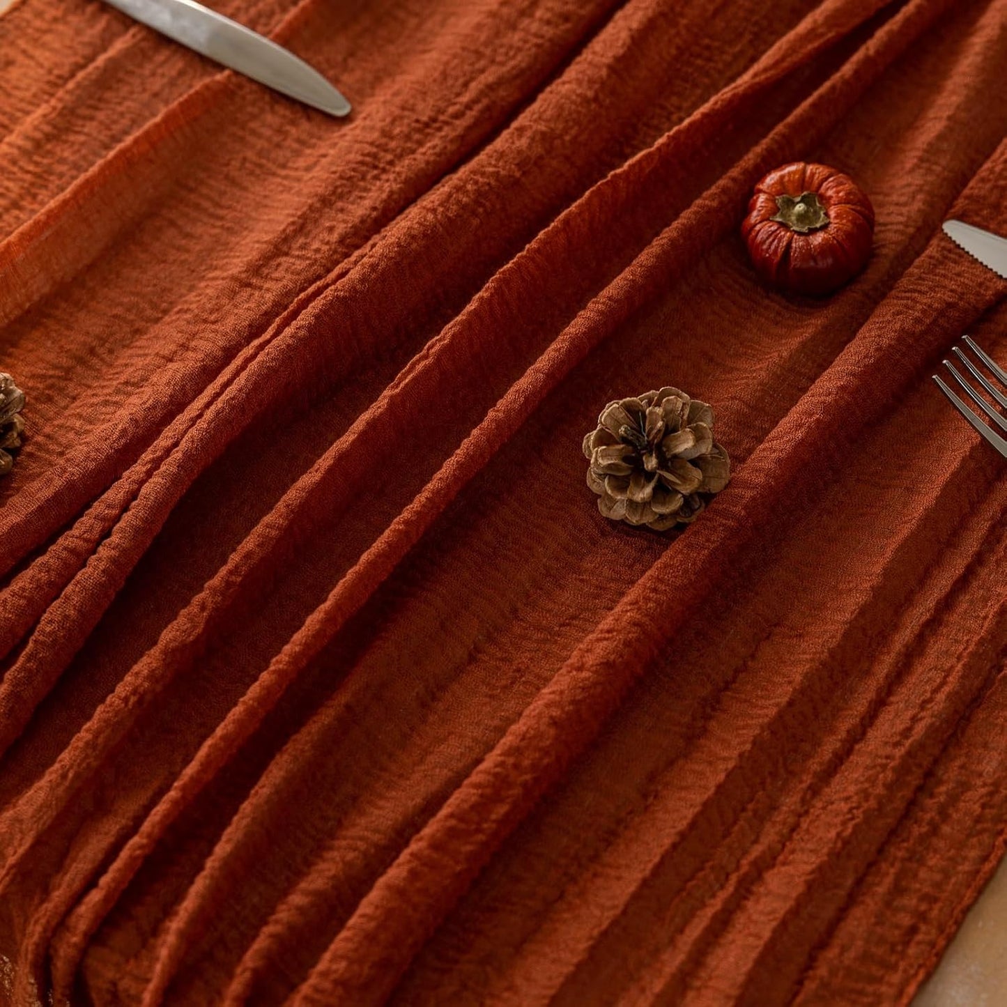 Keketo Fall Table Runner Terracotta Rust Gauze 120 Inch 10 FT Rustic Burnt Orange Cheese Cloth for Wedding Baby Bridal Shower Party Centerpiece Sheer Thanksgiving Decor Fall Decorations for Home