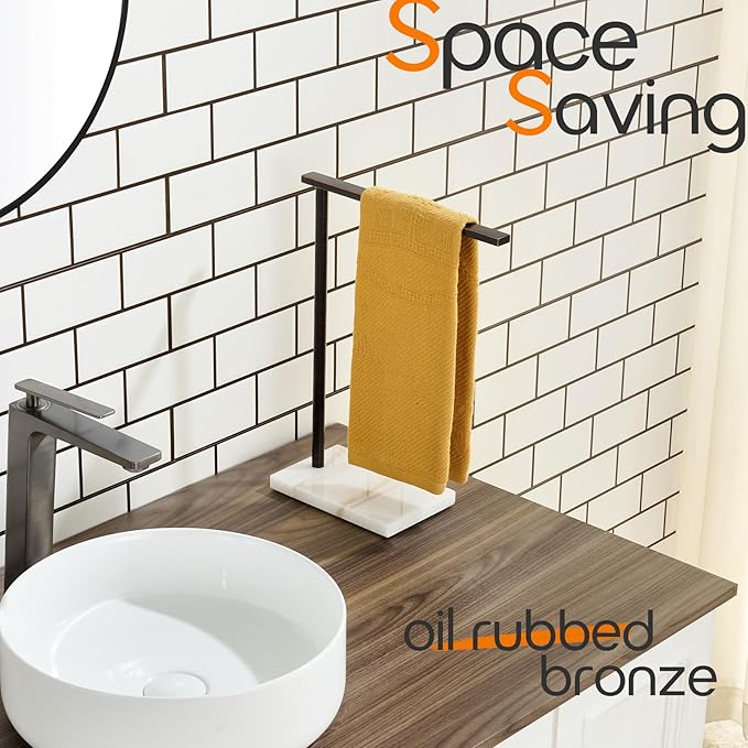 Hand Towel Holder for Bathroom Vanity Countertop 1-Tier Towel Rack Free Standing with Heavy Marble Base, Oil Rubbed Bronze Stainless Steel AN7002ORB
