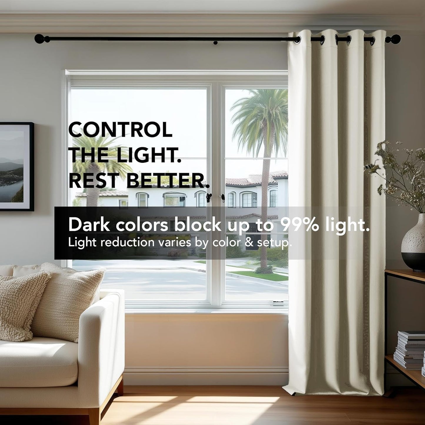 Deconovo Beige Curtains 54 Inch Length, Light Blocking Blackout Drapes, Thermal Curtain Panels for Kids Room (Light Beige, 52Wx54L Inch, Set of 2)