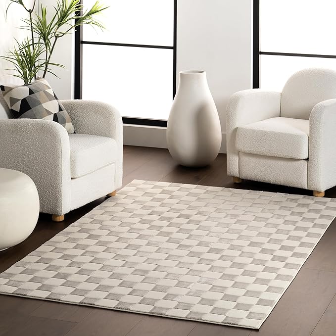 Nuloom Alaiya Checkered 4' x 6' Machine Washable for Living Room Bedroom Dining Room, Cream