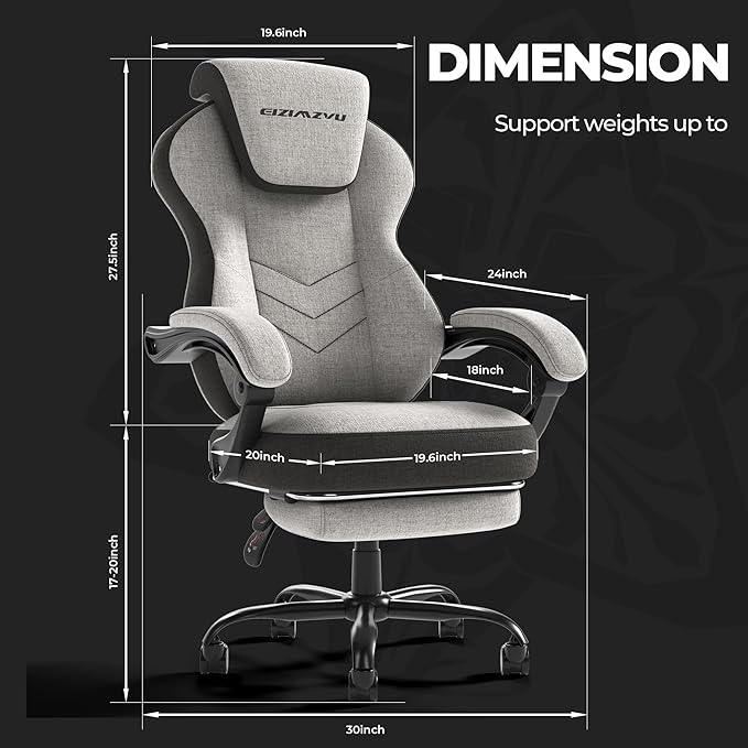 Ergonomic Office Chair with Adjustable Headrest and Footrest, High Back Computer Desk Chair with Linkage Armrests, Reclining Swivel Chair for Home Office, Executive Office Chair (Gray)